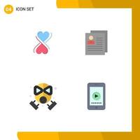 Mobile Interface Flat Icon Set of 4 Pictograms of heart fire profile delete mask Editable Vector Design Elements