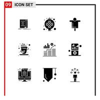 Universal Icon Symbols Group of 9 Modern Solid Glyphs of money business agriculture infusion green tea Editable Vector Design Elements