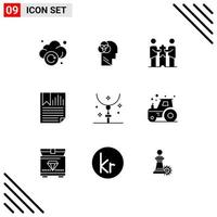 Pack of 9 creative Solid Glyphs of report page partners collaboration data partnership Editable Vector Design Elements