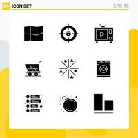 Group of 9 Modern Solid Glyphs Set for works fire film achievement shopping Editable Vector Design Elements