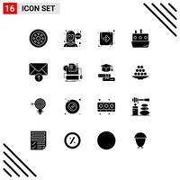 Pictogram Set of 16 Simple Solid Glyphs of receive mail direction transport ship Editable Vector Design Elements