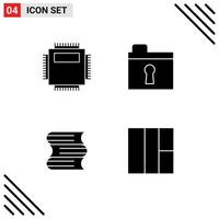 4 Solid Glyph concept for Websites Mobile and Apps processor education pc keyhole grid Editable Vector Design Elements