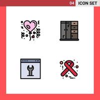 Pack of 4 Modern Filledline Flat Colors Signs and Symbols for Web Print Media such as affection interface celebration cabinet setting Editable Vector Design Elements