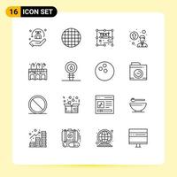 Group of 16 Modern Outlines Set for pub city creative promotion concept personal up gradation Editable Vector Design Elements