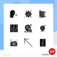 Set of 9 Commercial Solid Glyphs pack for building spa carpet temperature namaz Editable Vector Design Elements