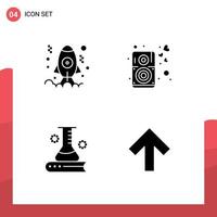 Set of 4 Vector Solid Glyphs on Grid for app science book launch music science knowledge Editable Vector Design Elements