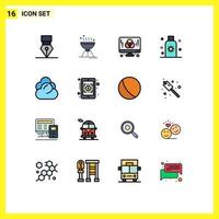 Pictogram Set of 16 Simple Flat Color Filled Lines of sunblock summer computer protection creative Editable Creative Vector Design Elements
