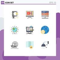 Set of 9 Modern UI Icons Symbols Signs for computer kids network server globe student Editable Vector Design Elements