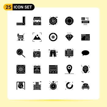 Solid Glyph Pack of 25 Universal Symbols of aircondition ui guarantee support help Editable Vector Design Elements