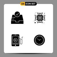 4 Black Icon Pack Glyph Symbols Signs for Responsive designs on white background 4 Icons Set Creative Black Icon vector background