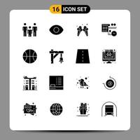 Set of 16 Commercial Solid Glyphs pack for bell set cream basic movie reel Editable Vector Design Elements
