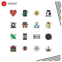 Modern Set of 16 Flat Color Filled Lines Pictograph of alarm form board fitness bottle Editable Creative Vector Design Elements
