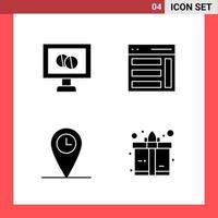 4 Icon Pack Solid Style Glyph Symbols on White Background Simple Signs for general designing Creative Black Icon vector background