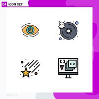 Filledline Flat Color Pack of 4 Universal Symbols of eye infected looking view falling Editable Vector Design Elements