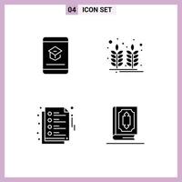 Universal Icon Symbols Group of 4 Modern Solid Glyphs of book notes knowledge food education Editable Vector Design Elements