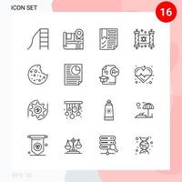 Vector Pack of 16 Icons in Line Style Creative Outline Pack isolated on White Background for Web and Mobile Creative Black Icon vector background