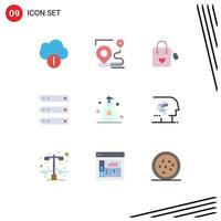 Stock Vector Icon Pack of 9 Line Signs and Symbols for cleaning network hangbag hosting database Editable Vector Design Elements