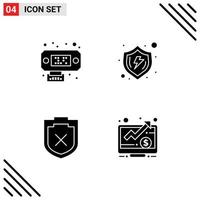 Pictogram Set of 4 Simple Solid Glyphs of connection shield protect shield dollar Editable Vector Design Elements