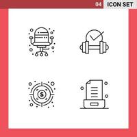 Pack of 4 Modern Filledline Flat Colors Signs and Symbols for Web Print Media such as chair target dumbbell sport letter Editable Vector Design Elements