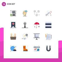 Flat Color Pack of 16 Universal Symbols of plus syringe idea medical weather Editable Pack of Creative Vector Design Elements