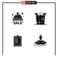 Set of 4 Solid Style Icons for web and mobile Glyph Symbols for print Solid Icon Signs Isolated on White Background 4 Icon Set Creative Black Icon vector background