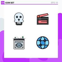 Pictogram Set of 4 Simple Filledline Flat Colors of skull eye man clapboard view Editable Vector Design Elements