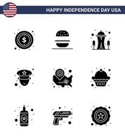 Stock Vector Icon Pack of American Day 9 Line Signs and Symbols for usa map building police man Editable USA Day Vector Design Elements