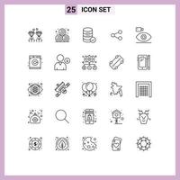 Pack of 25 Modern Lines Signs and Symbols for Web Print Media such as camera cam security sharing share Editable Vector Design Elements