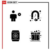 4 General Icons for website design print and mobile apps 4 Glyph Symbols Signs Isolated on White Background 4 Icon Pack Creative Black Icon vector background