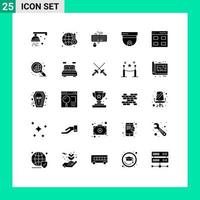 Set of 25 Vector Solid Glyphs on Grid for communication security device roof obsolete Editable Vector Design Elements