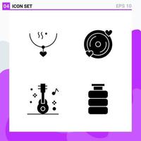 Set of 4 icons in solid style Creative Glyph Symbols for Website Design and Mobile Apps Simple Solid Icon Sign Isolated on White Background 4 Icons Creative Black Icon vector background