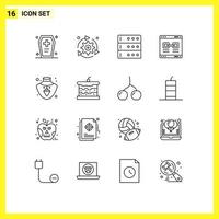 Modern Set of 16 Outlines Pictograph of window promote gear link server Editable Vector Design Elements