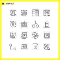 Modern Set of 16 Outlines Pictograph of window promote gear link server Editable Vector Design Elements