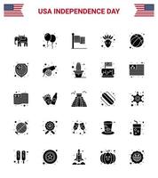 feliz día de la independencia 25 paquete de iconos de glifos sólidos para web e imprimir bandera de bola de estados unidos elementos de diseño de vector de día de estados unidos editables nativos americanos