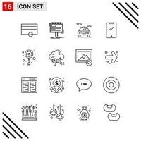 Pixle Perfect Set of 16 Line Icons Outline Icon Set for Webite Designing and Mobile Applications Interface Creative Black Icon vector background