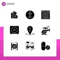 Glyph Icon set Pack of 9 Solid Icons isolated on White Background for responsive Website Design Print and Mobile Applications Creative Black Icon vector background