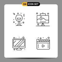 4 Black Icon Pack Outline Symbols Signs for Responsive designs on white background 4 Icons Set Creative Black Icon vector background