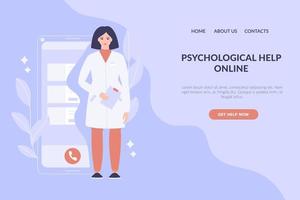 Online psychological help and support service. The opportunity to get expert advice, regardless of location and well-being. Vector illustration.