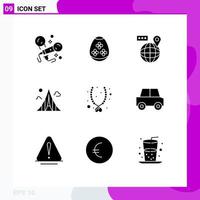 Group of 9 Modern Solid Glyphs Set for love landmark world estate building Editable Vector Design Elements