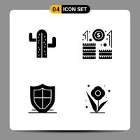 4 Black Icon Pack Glyph Symbols Signs for Responsive designs on white background 4 Icons Set Creative Black Icon vector background