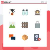 Pack of 9 Modern Flat Colors Signs and Symbols for Web Print Media such as security fence dollar photo furniture Editable Vector Design Elements