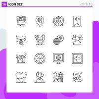 16 Universal Outlines Set for Web and Mobile Applications necklace fashion hands accessories plus Editable Vector Design Elements