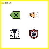 Pack of 4 Modern Filledline Flat Colors Signs and Symbols for Web Print Media such as backspace miscellaneous sound on police Editable Vector Design Elements