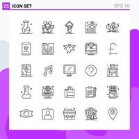 conjunto de 25 iconos en estilo de línea símbolos de contorno creativo para el diseño de sitios web y aplicaciones móviles signo de icono de línea simple aislado en fondo blanco 25 iconos creativo fondo de vector de icono negro