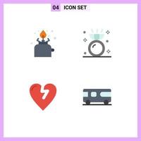 4 Creative Icons Modern Signs and Symbols of camping heart attack picnic engagement love Editable Vector Design Elements