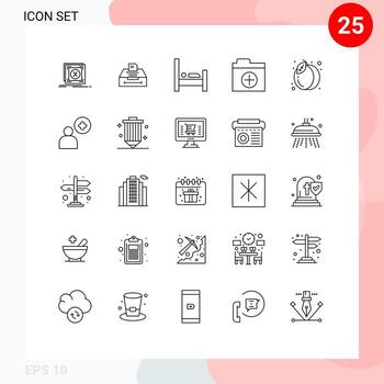 Paquete de 25 líneas de interfaz de usuario de signos y símbolos modernos de alimentos nueva carpeta de información dormir elementos de diseño vectorial editables vector