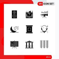 Editable Vector Line Pack of 9 Simple Solid Glyphs of moon vision online marketing trend forecasting Editable Vector Design Elements