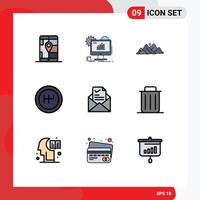 9 Universal Filledline Flat Colors Set for Web and Mobile Applications email mechanics setting gearshift nature Editable Vector Design Elements