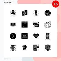 Editable Vector Line Pack of 16 Simple Solid Glyphs of box lcd cable monitor thanksgiving Editable Vector Design Elements