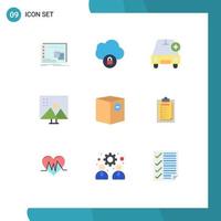 Pack of 9 Modern Flat Colors Signs and Symbols for Web Print Media such as photo retouching modify photographs add image editing vehicles Editable Vector Design Elements